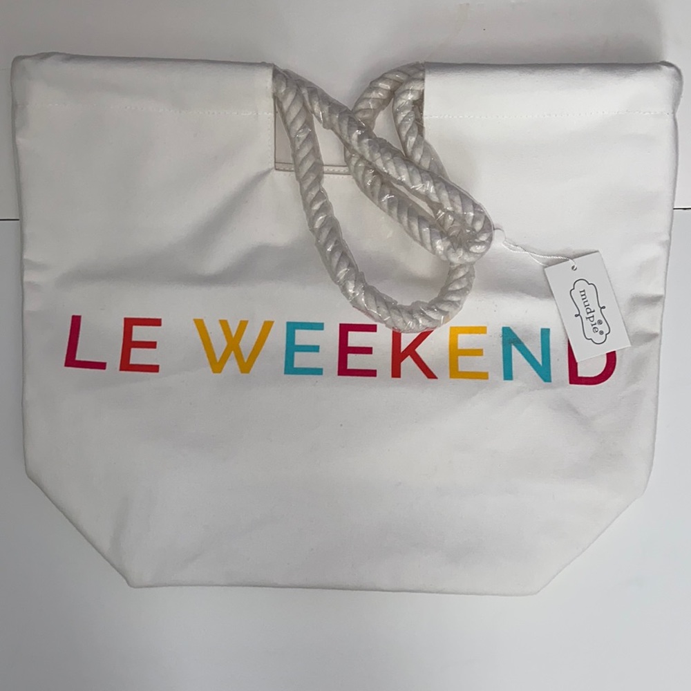 NWT Mud Pie Canvas Tote Le Weekend